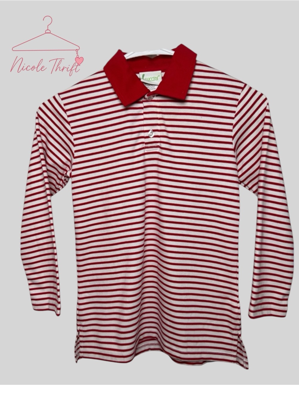 Zuccini Boys Red White Striped Long Sleeve Polo Shirt Size 7 NWT